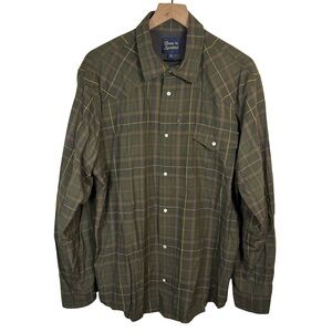 Texas Standard Shirt Mens XL Green Plaid Pearl Snap Western Bamboo Vented Cowboy